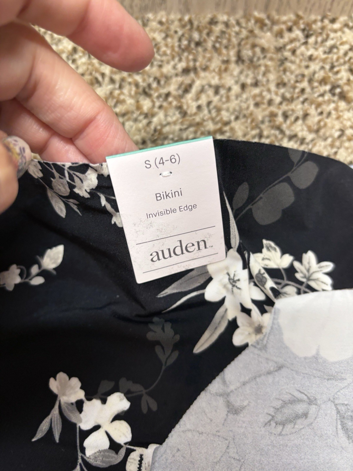 Auden Black Floral Invisible Edge Bikini. Size: S (4-6).