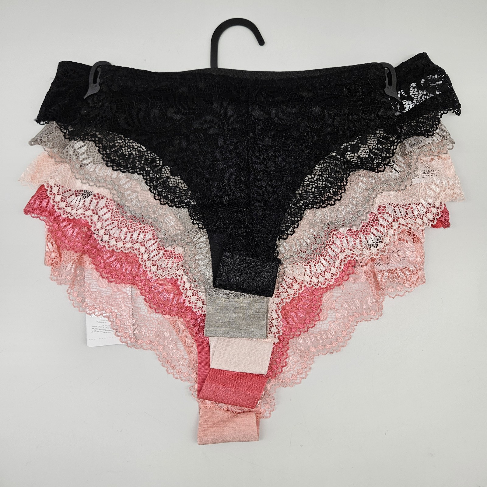 5 Pack MARILYN MONROE Women’s M L XL Cheeky Satin Lace Panties Black Gray Pink