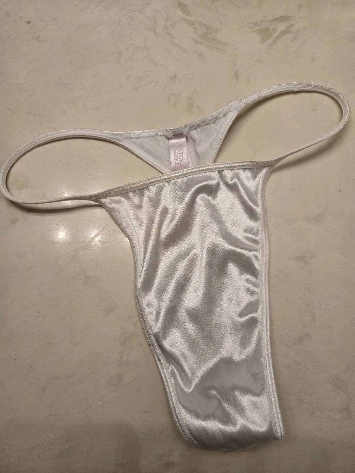 Vintage Victoria’s Secret White Satin V String Thong Panties Size Large 2001