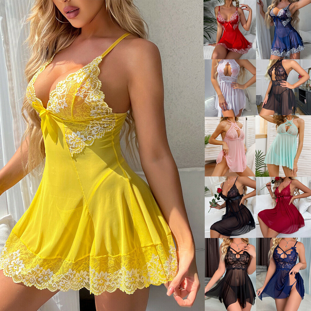 Women’s Sexy-Lingerie Babydoll G-string Sleepwear Underwear Lace Dress Nightwear