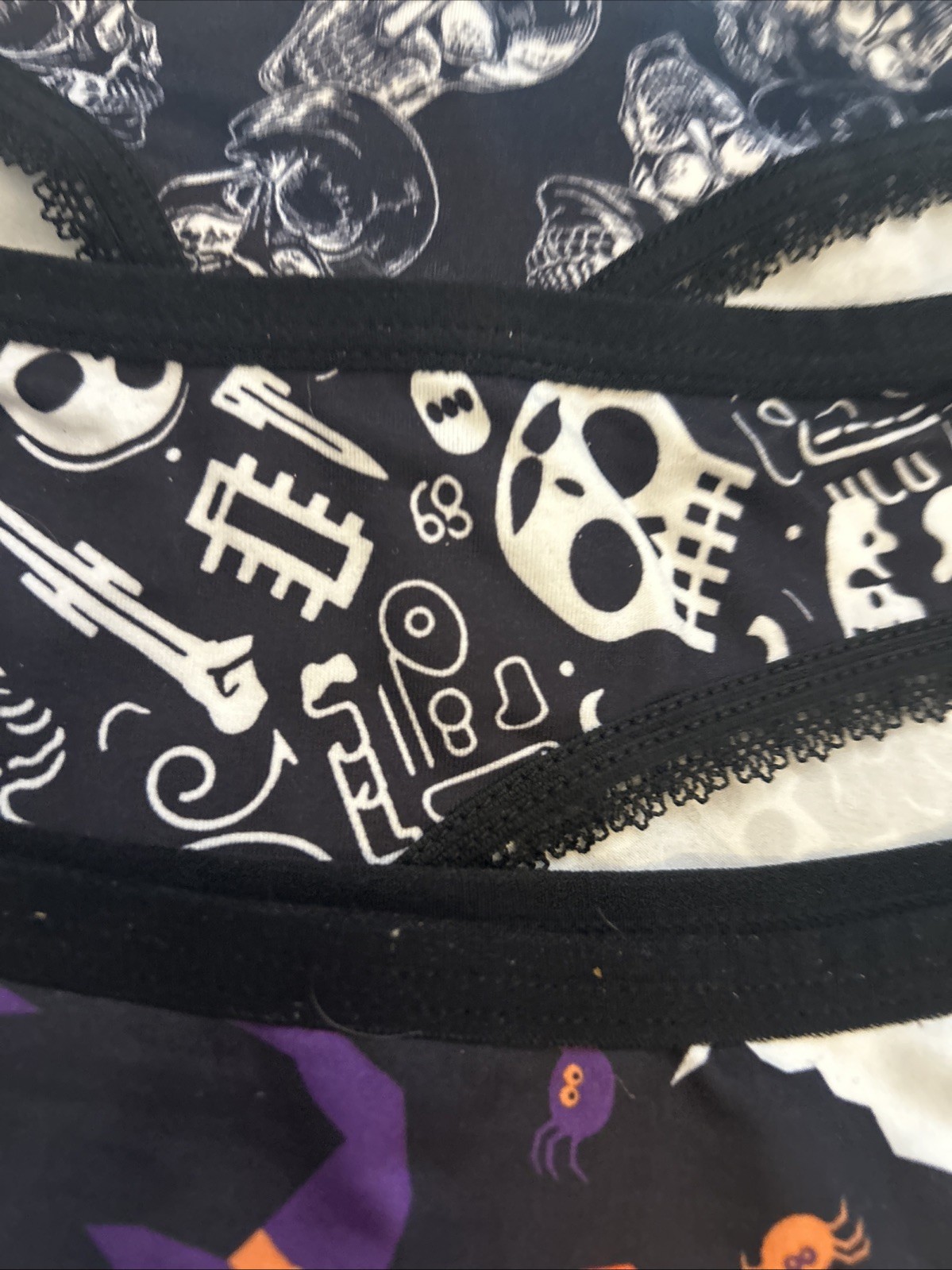 Morvia 3pk lace trim Bikini Goth Skater Emo panties M Skulls Witch Halloween