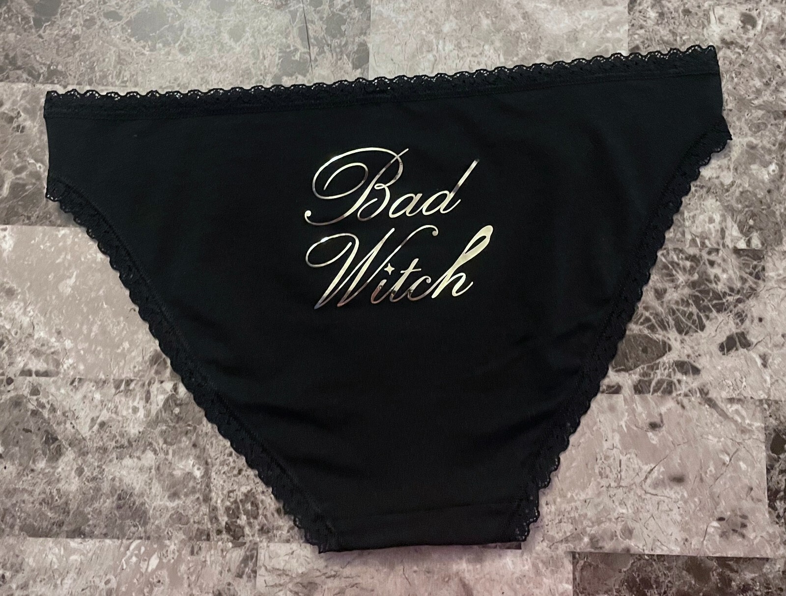 NWOT VICTORIA’S SECRET BLACK SILVER BAD WITCH LACE HALLOWEEN BIKINI PANTIES