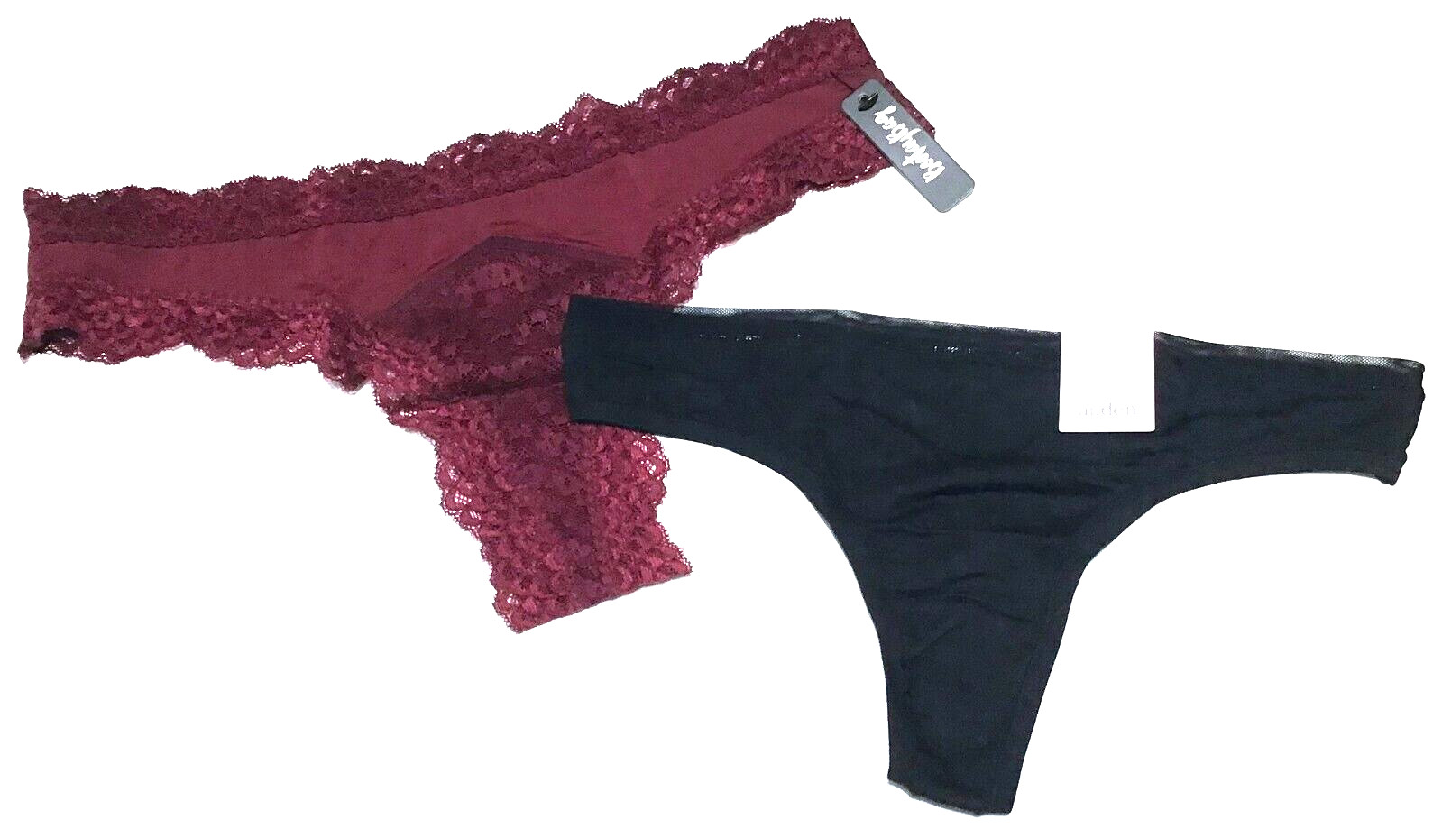 medium – NWT $12 BootayBag thong panties burgundy lace and black Auden (c28)