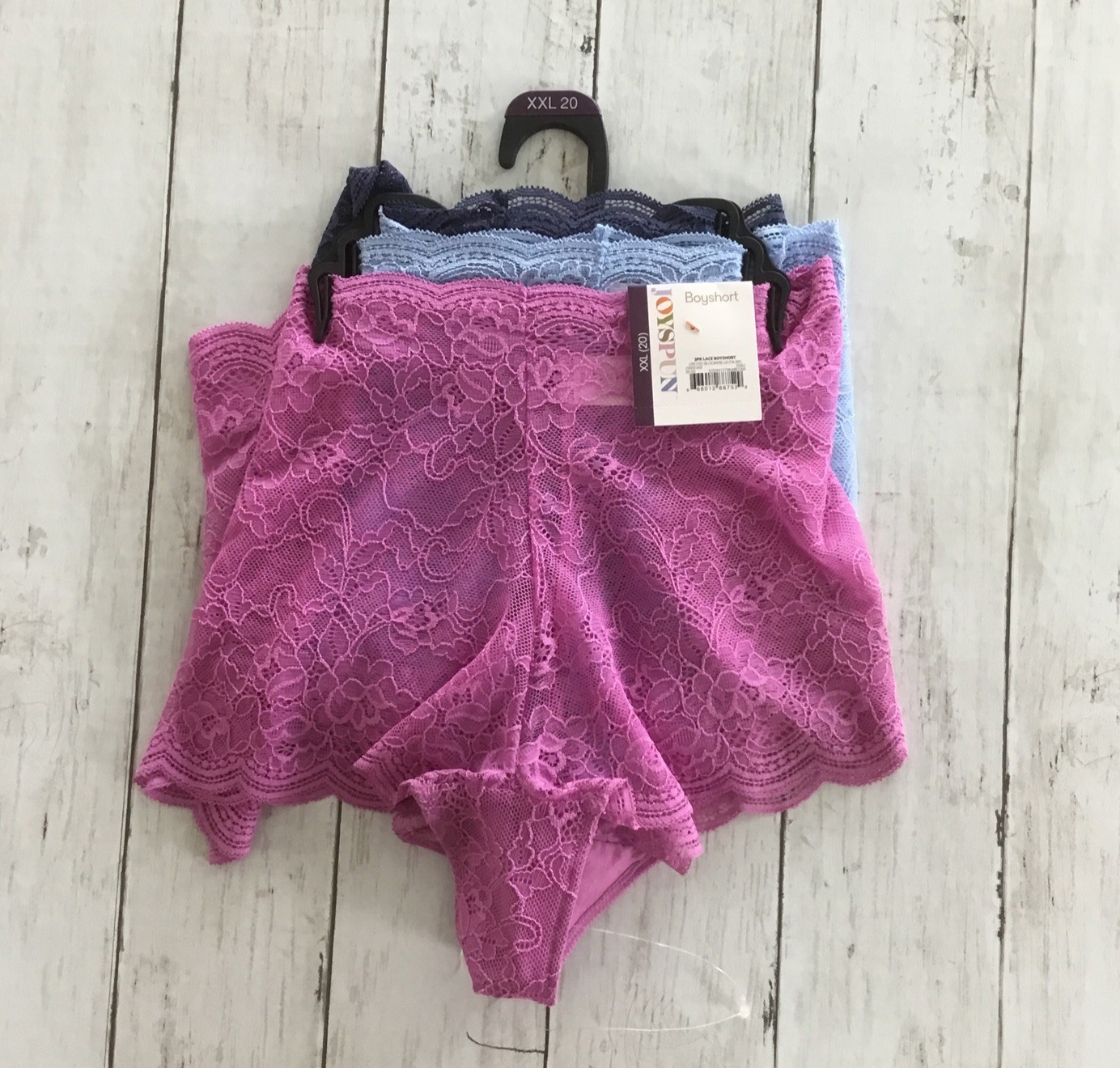 Joyspun Scalloped Lace Boyshorts Panty 3-Pack Pink/Blue/Navy Size XXL (20)