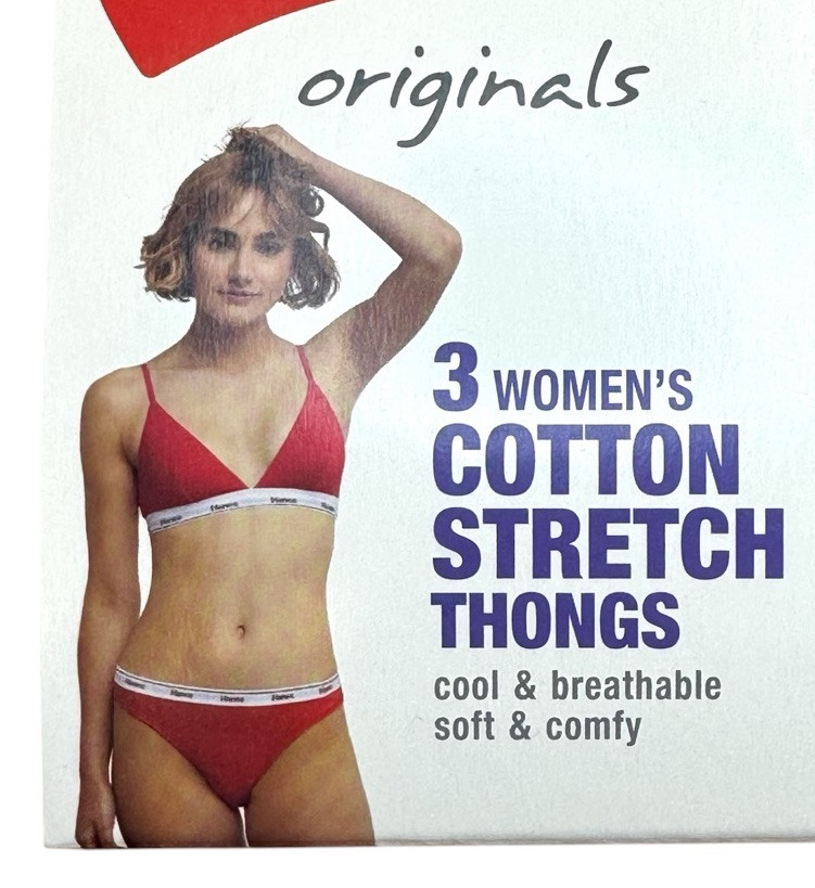HANES Womens 3-Pack Cotton Thong Underwear Panties Red Black White Size 5 S