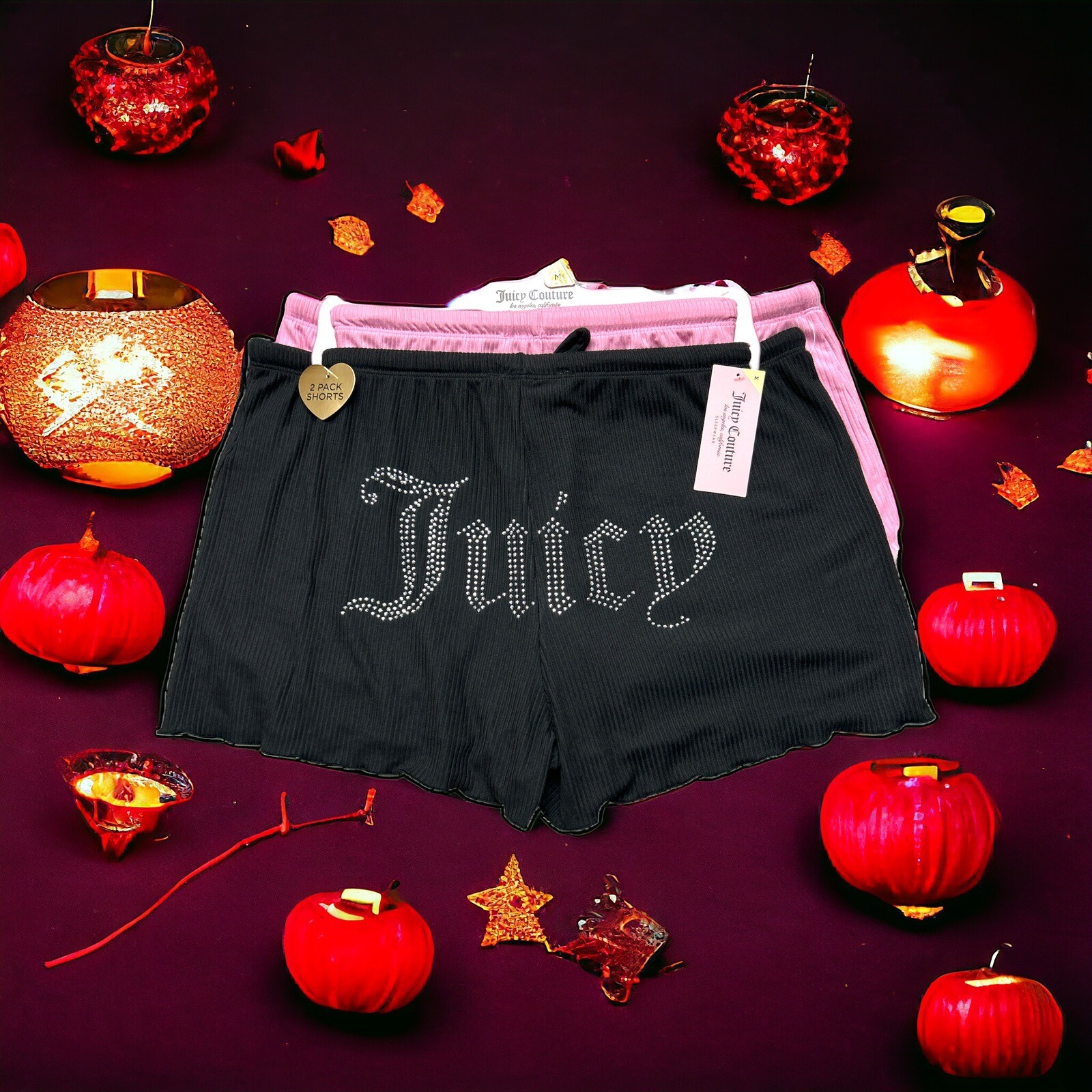 JUICY COUTURE MULTICOLOR~ RHINSTONES LOGO~JC1710~SLEEP SHORTS ALL SIZES~UNIQUE!