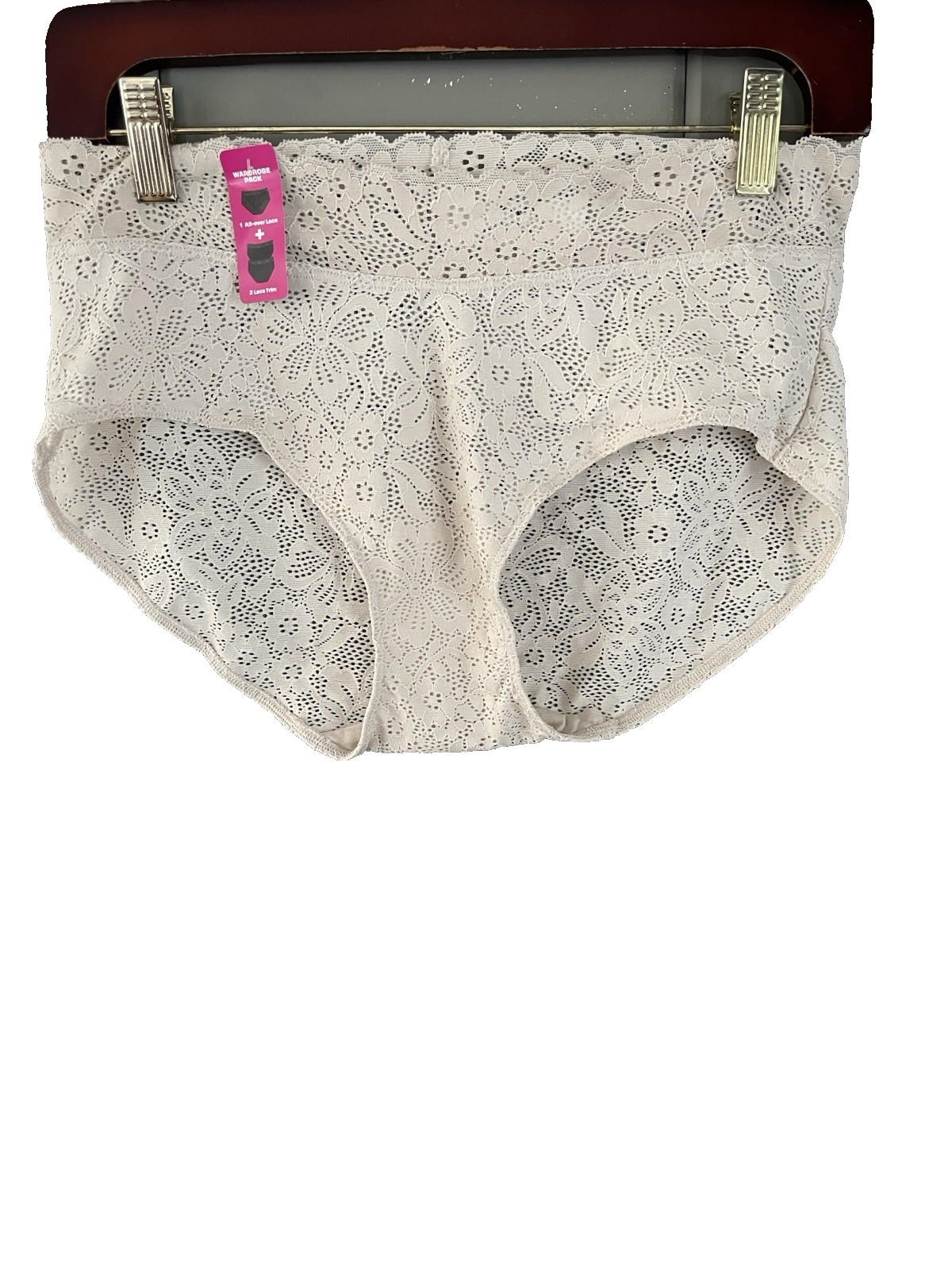 NWT Maidenform Lace Brief Panty Beige Large Sissy Feminine Whimsical Girly