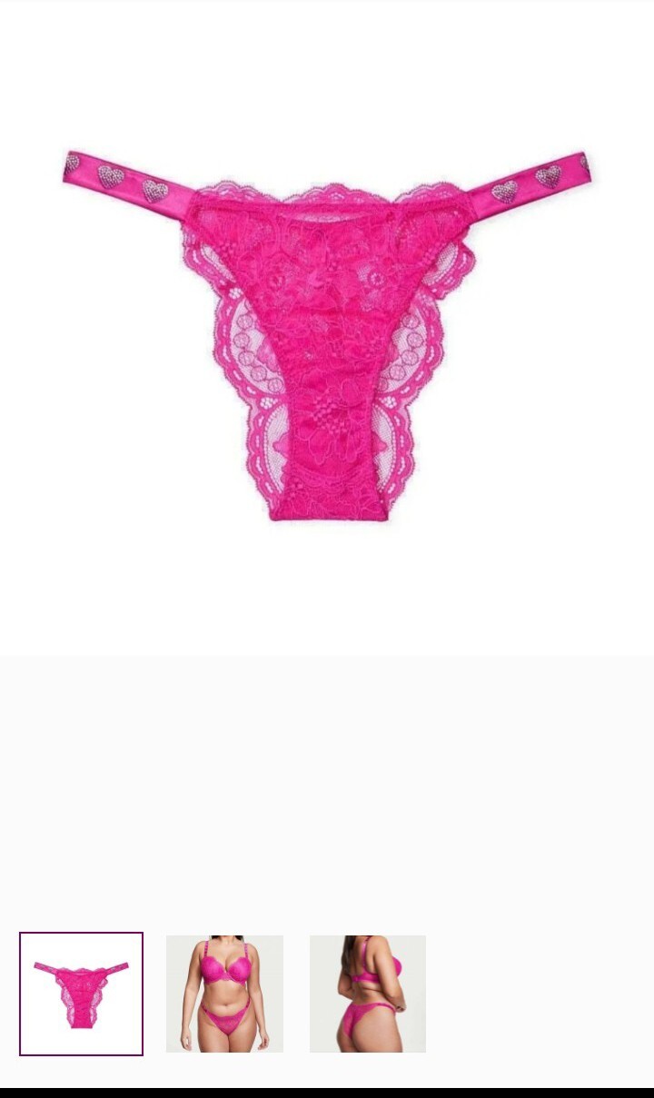 Victoria Secret-shine Strap Silver Hearts Lacie Brazilian Panty Fuchsia Frenzy