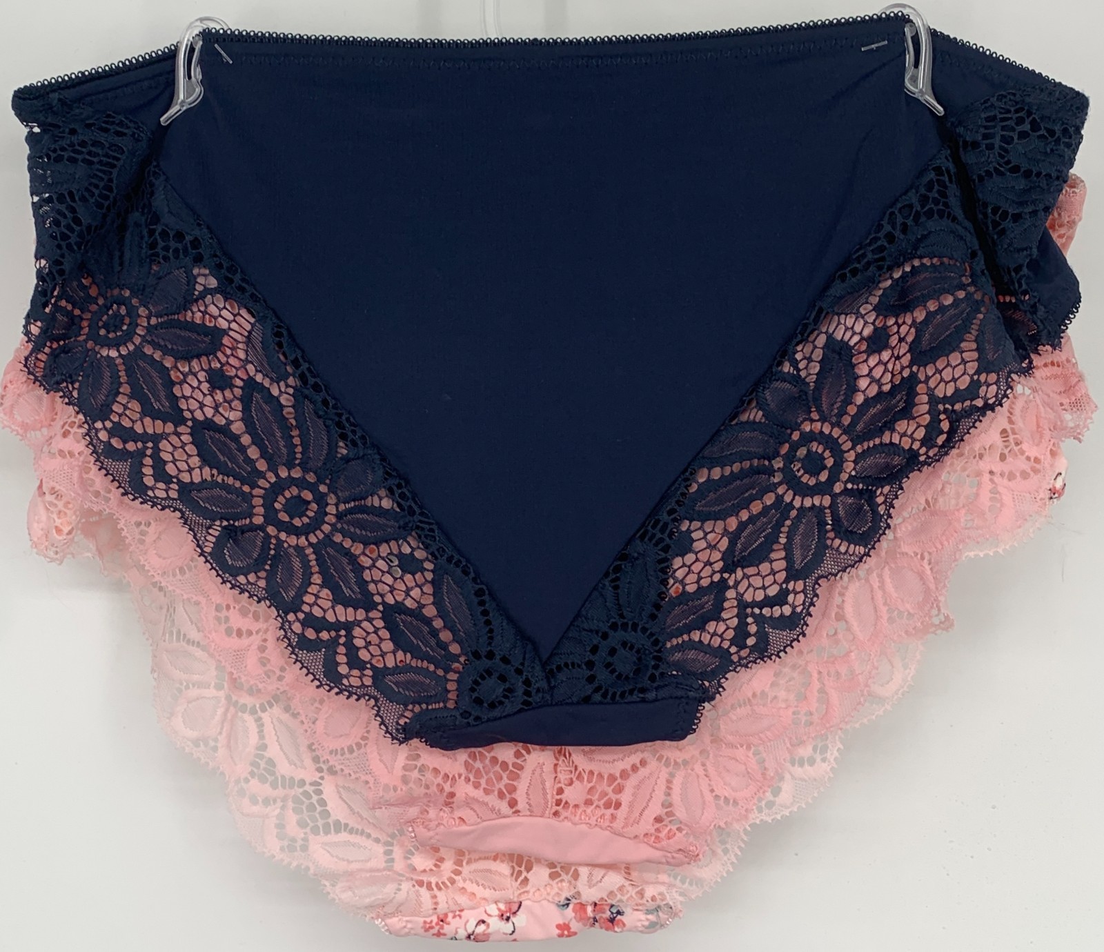 NEW Laura Ashley Women Underwear Set Large Pink Blue Floral Lace Trim Full Cover