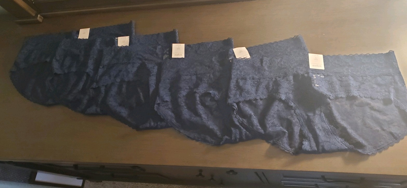 5 Pairs AUDEN navy Smart Blue Lace Hipster Panties Large (12-14) New Lot Sexy