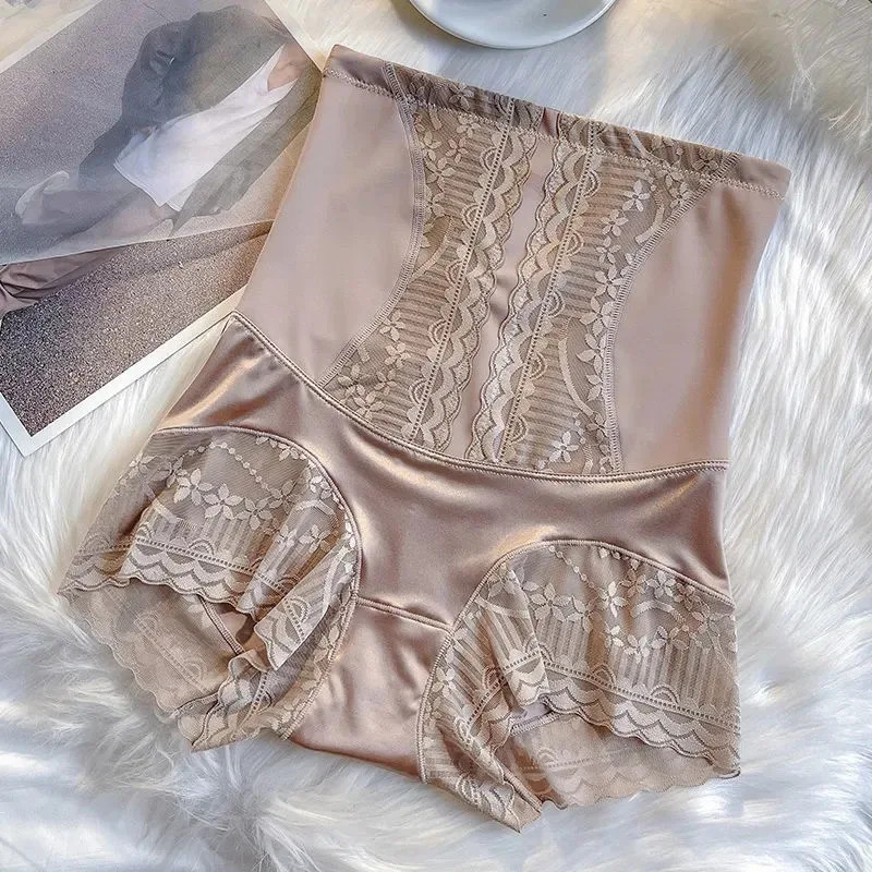 High Waist Shaping Panties Lace Trim Stretch Slimming Comfortable Briefs Fit