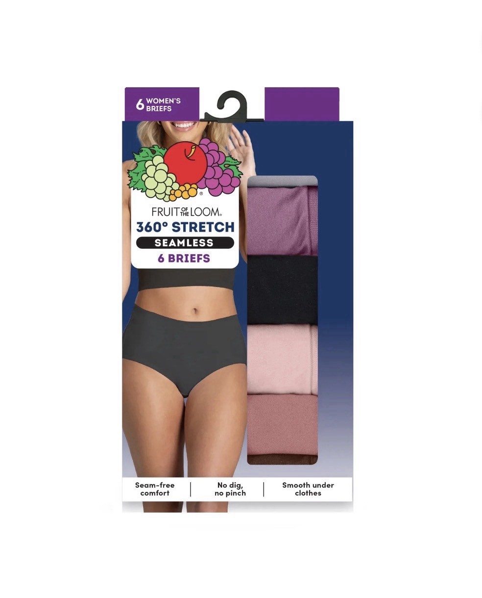 6-Pack FRUIT OF THE LOOM Women’s 6/M Briefs 360 Stretch Seamless • Colors