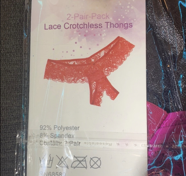 Angelina Lace Crotchless Thongs Size M