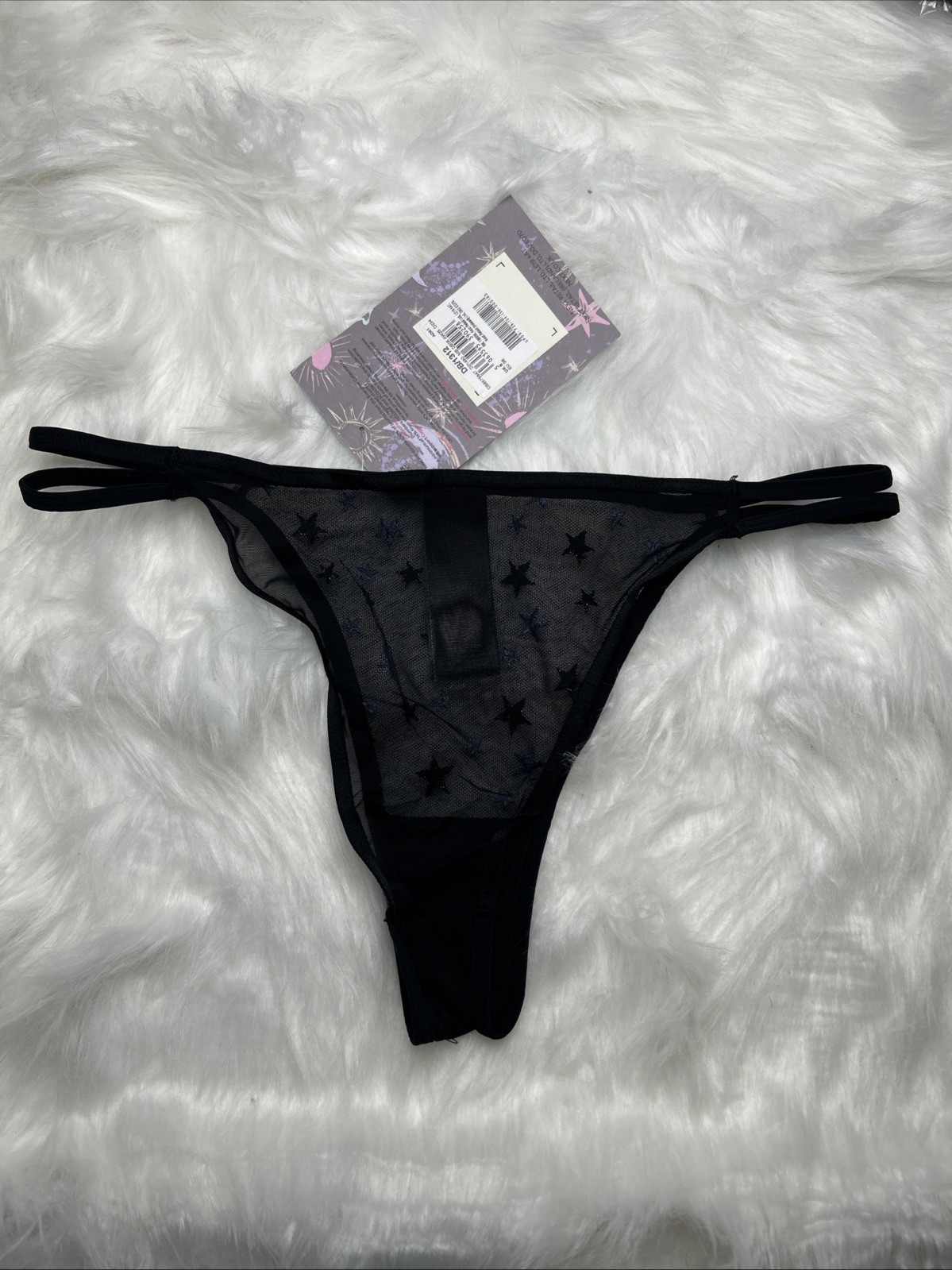 NEXT – STAR EMBROIDERED TANGA KNICKERS – F29-104 – SIZE UK 8 – BLACK
