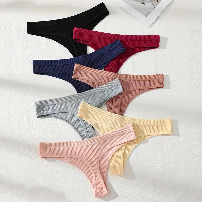Low Rise Cotton G String Panties Women’s Solid Soft Stretch Comfort Fit 7 Pcs
