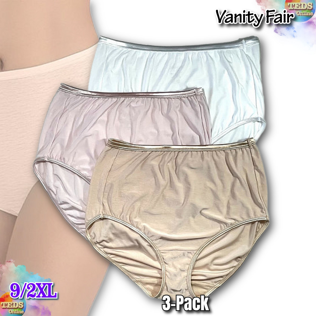 NNOT Vanity Fair Women’s 9/2XL 3-Pk. Illumination Brief Underwear 13310