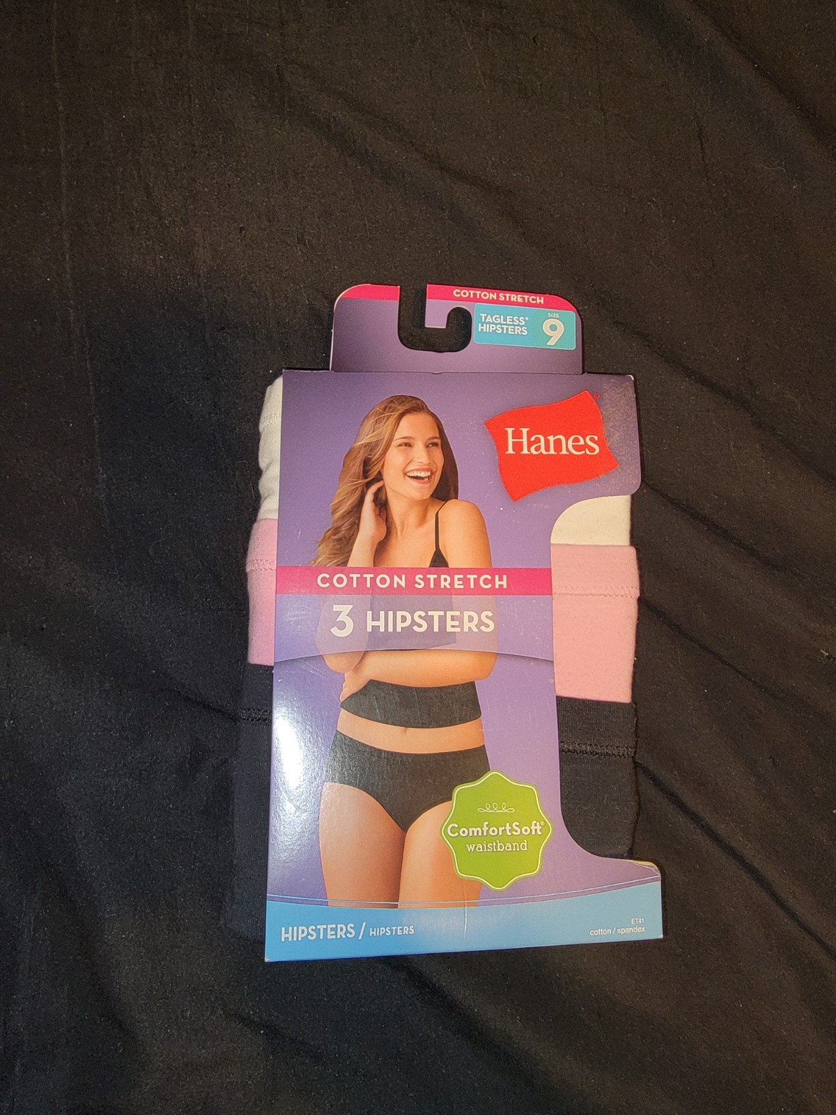 Hanes Comfortsoft Size 9 Hipster Stretch Pink Black White Cotton Panties