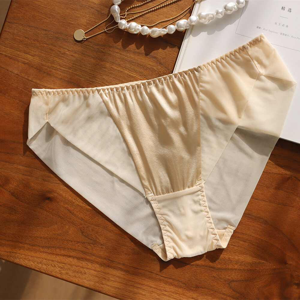2pcs Women’s Underwear With Mesh 100 Mulberry Silk Stitching Sexy Briefs Classic
