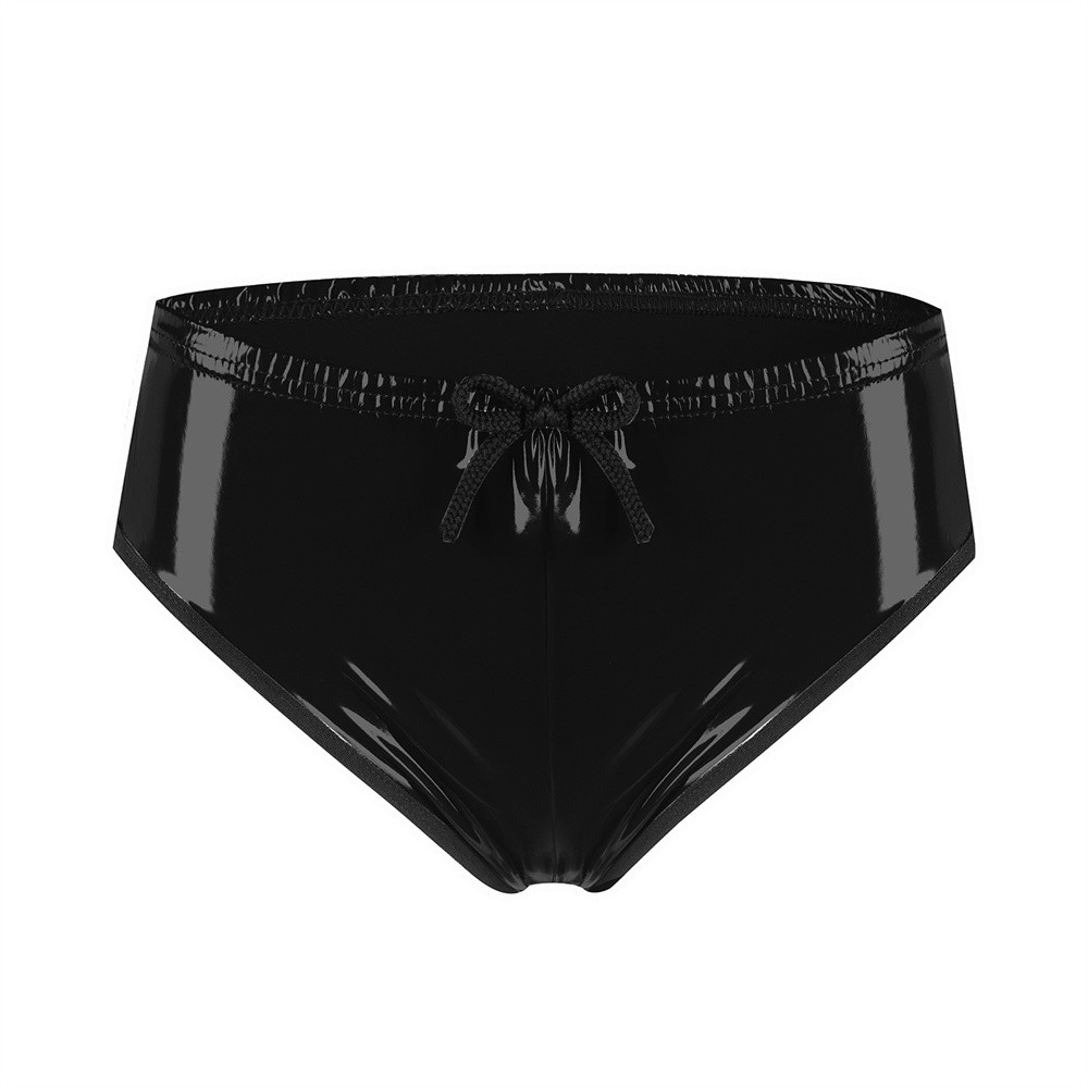 Women’s Lace-up Panties Glossy PVC Leather Lingerie Sexy Underwear Latex Briefs