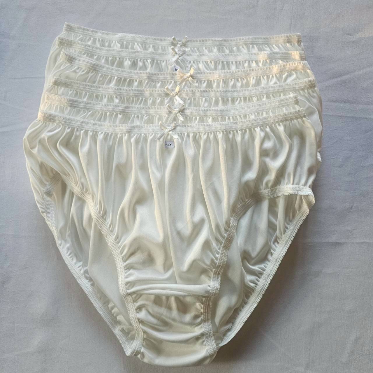 6pcs Bikini Plus Underwear Woman Panties Soft Nylon Mid-Waist Briefs /White/2XL
