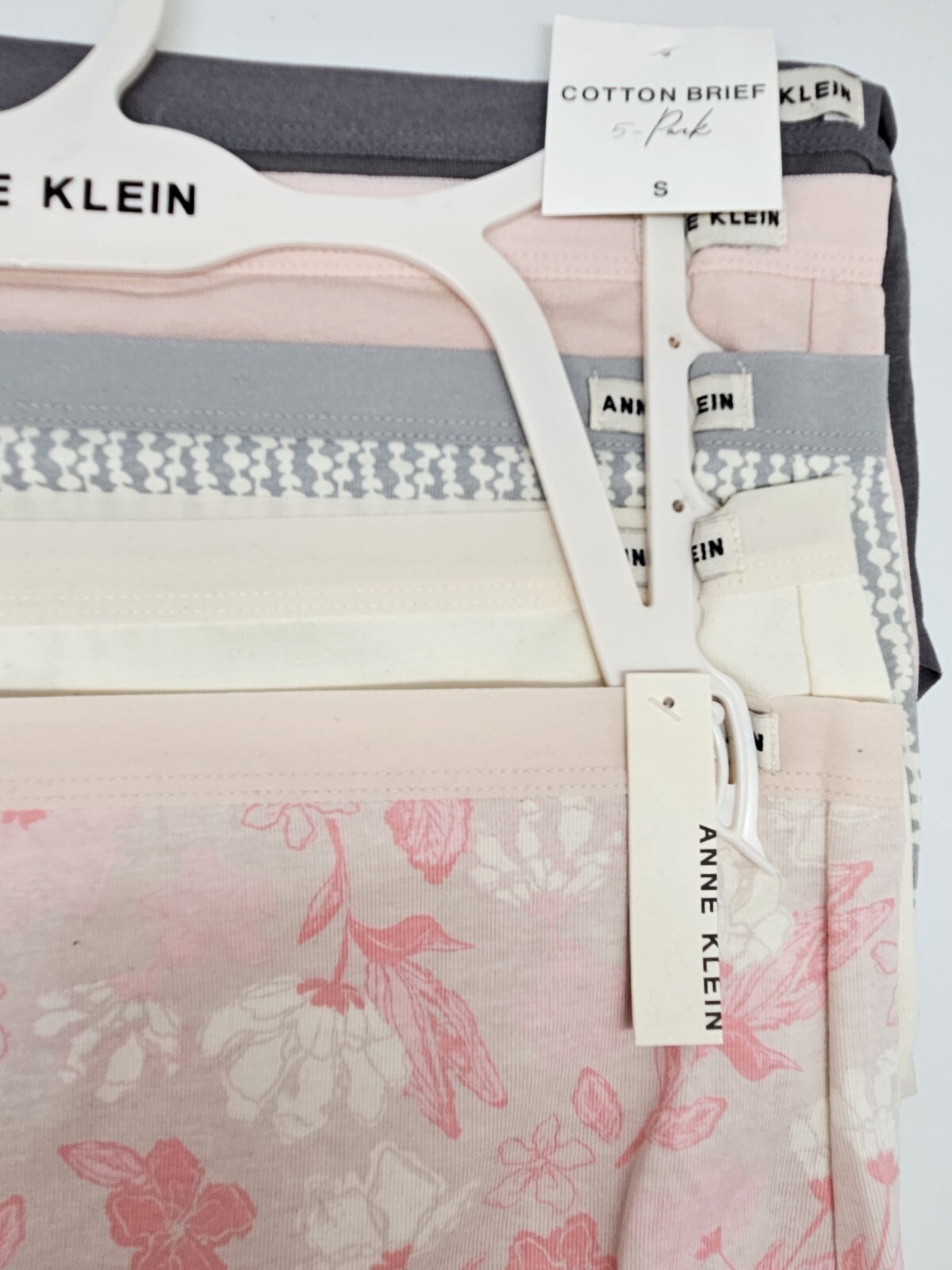 ANNE KLEIN 5 Pack Women’s Large Cotton Brief Panties Gray Beige Cream Pink