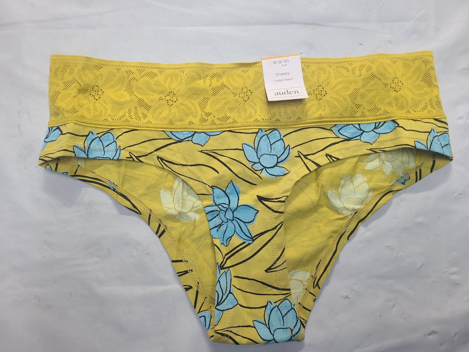 Women’s Floral Print Cotton Cheeky Underwear with Lace Waistband Auden Size M