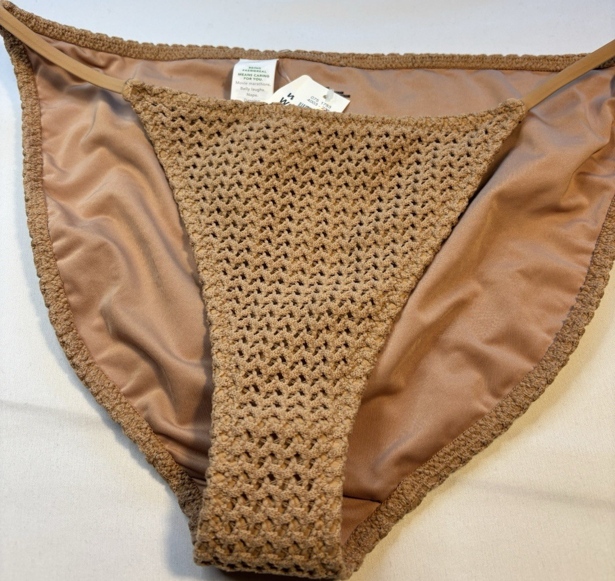 Aerie Women’s Beige Crochet Bikini bottoms L/G Stretch Polyester Elastane NWT