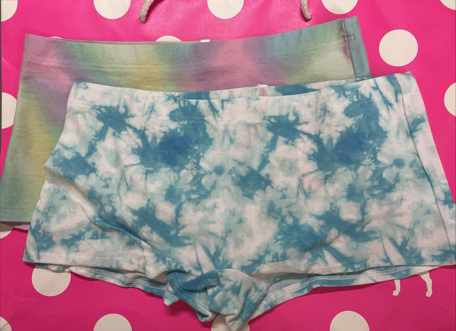 NEW 2021 Victoria’s Secret PINK Boyshort Panties Tie Dye Blue & Pastel Ombre M