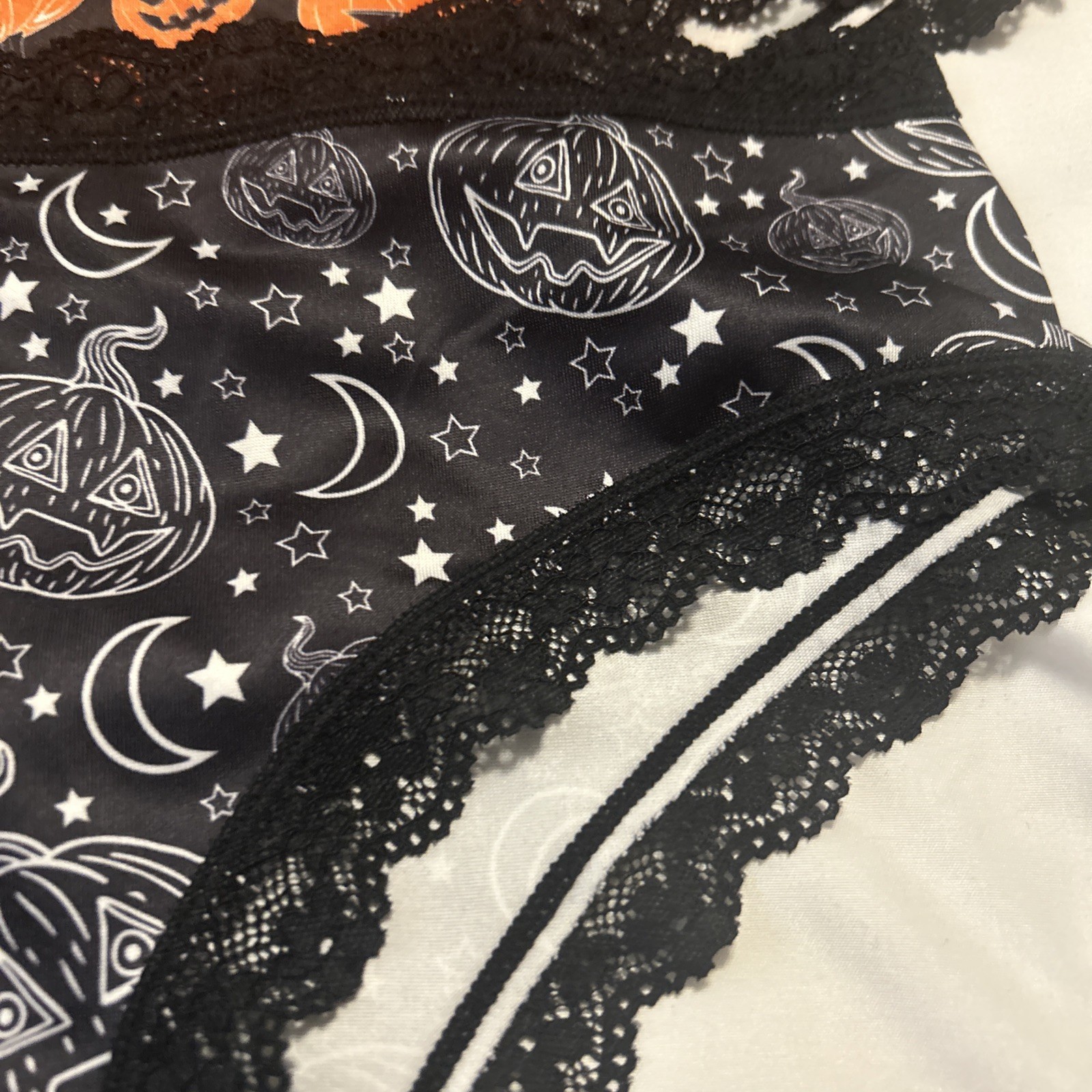 Morvia 3pk lace trim goth Skater Emo Goth panties M Blk Orange Skull Jack-o-lan