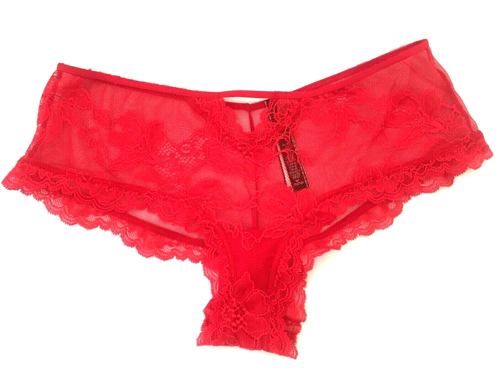 Victorias Secret Very Sexy Red Sheer Mesh &Lace Cheeky Panties M-L Cut-outs NWT