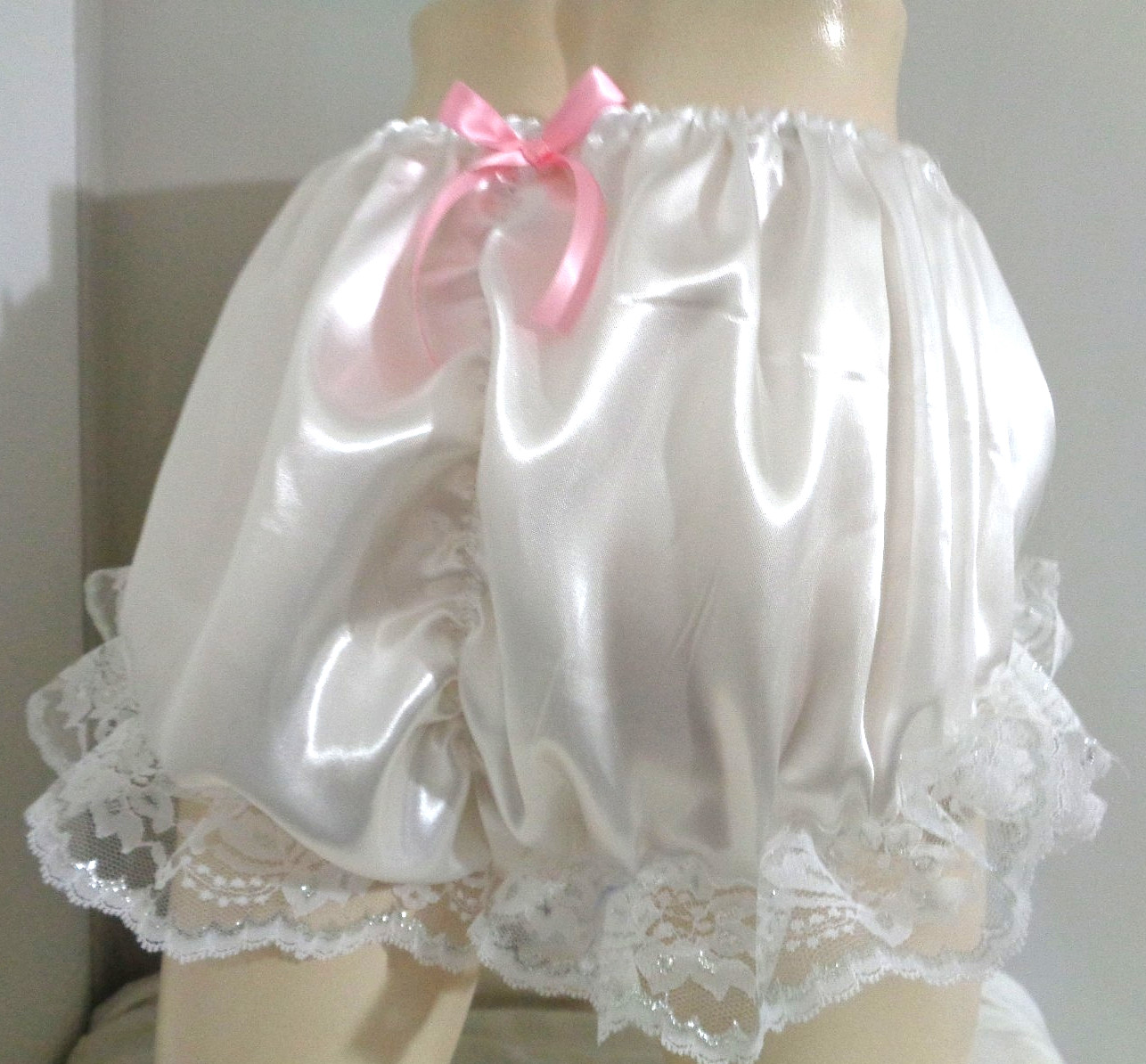 Adult sissy white frilly men satin brief panties bloomer dress-up 34-47