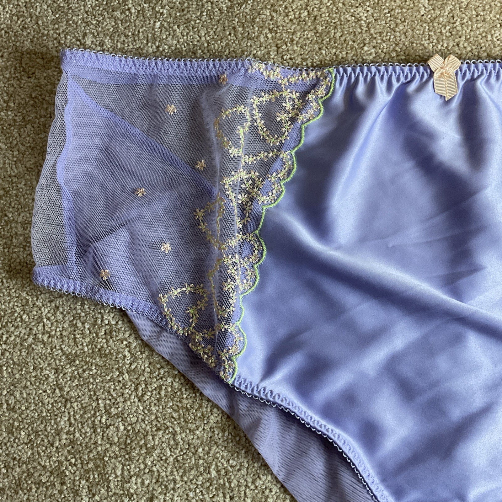 M&S Size 22 Boutique High Waisted Brazilian Knickers Lilac Mix Satin Mesh Rear