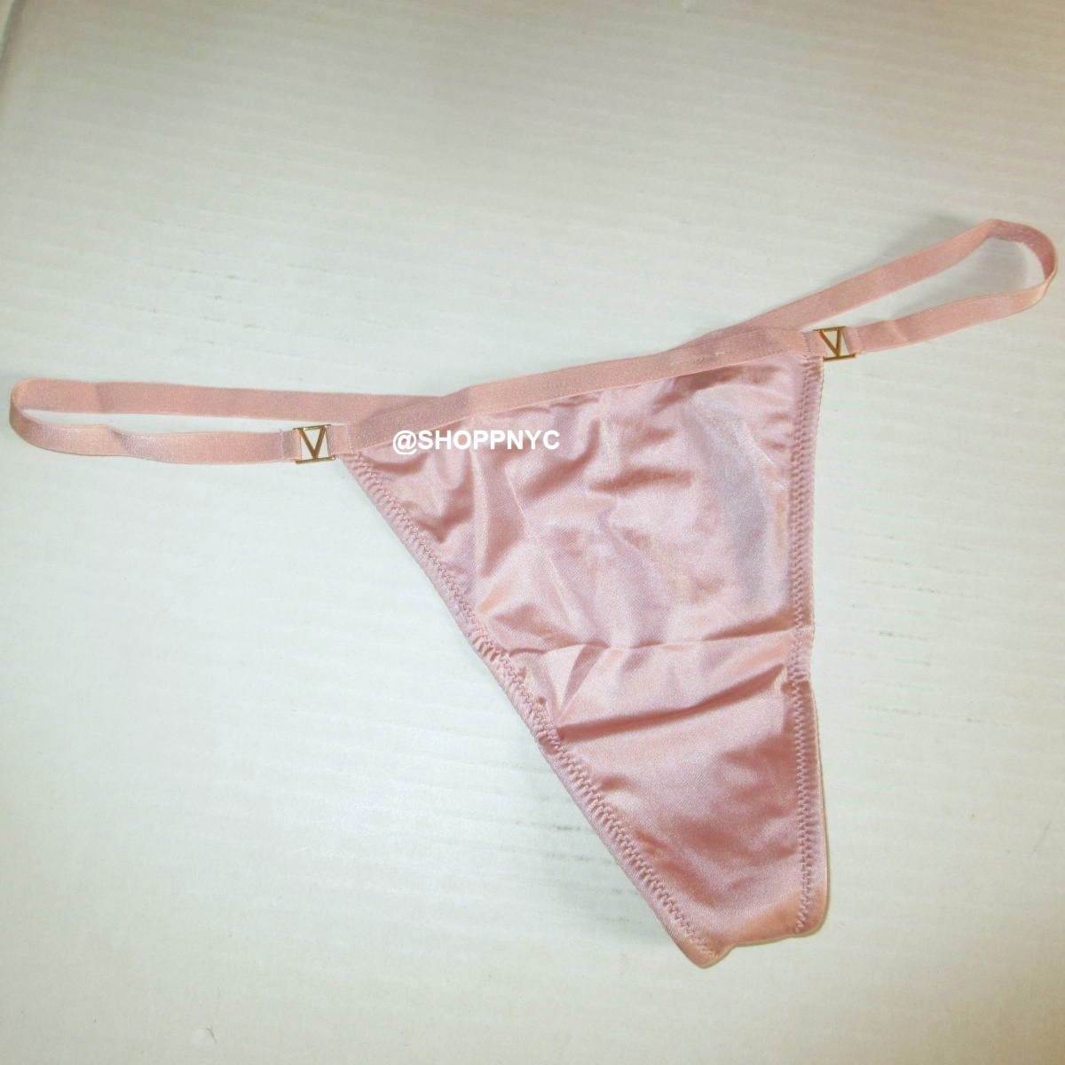 Victoria Secret Very Sexy Satin V-String Thong Panty S M L Pink Blush Gold Logo