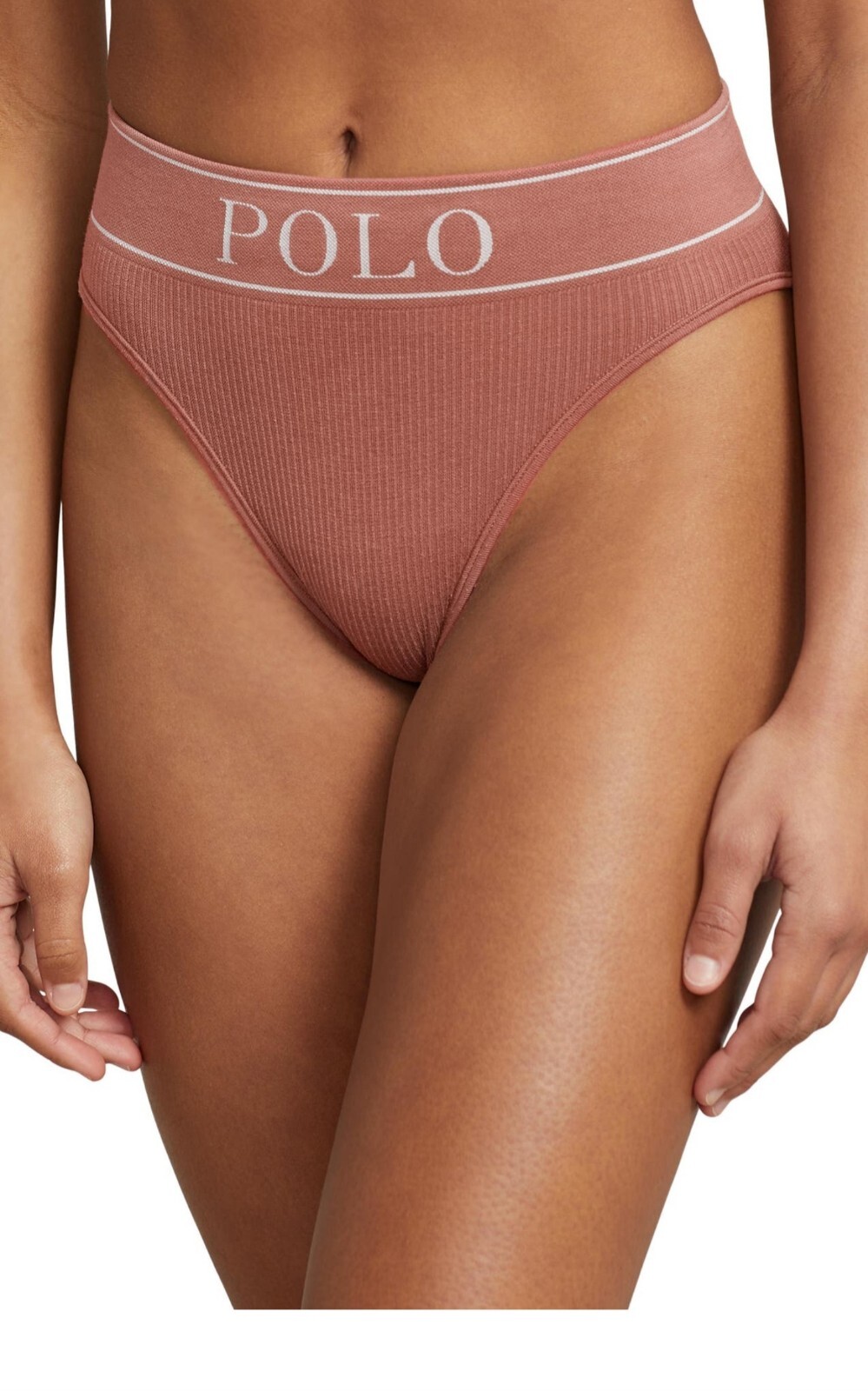 New POLO RALPH LAUREN Terracotta Ribbed High Rise Logo Brief Panty Size XS