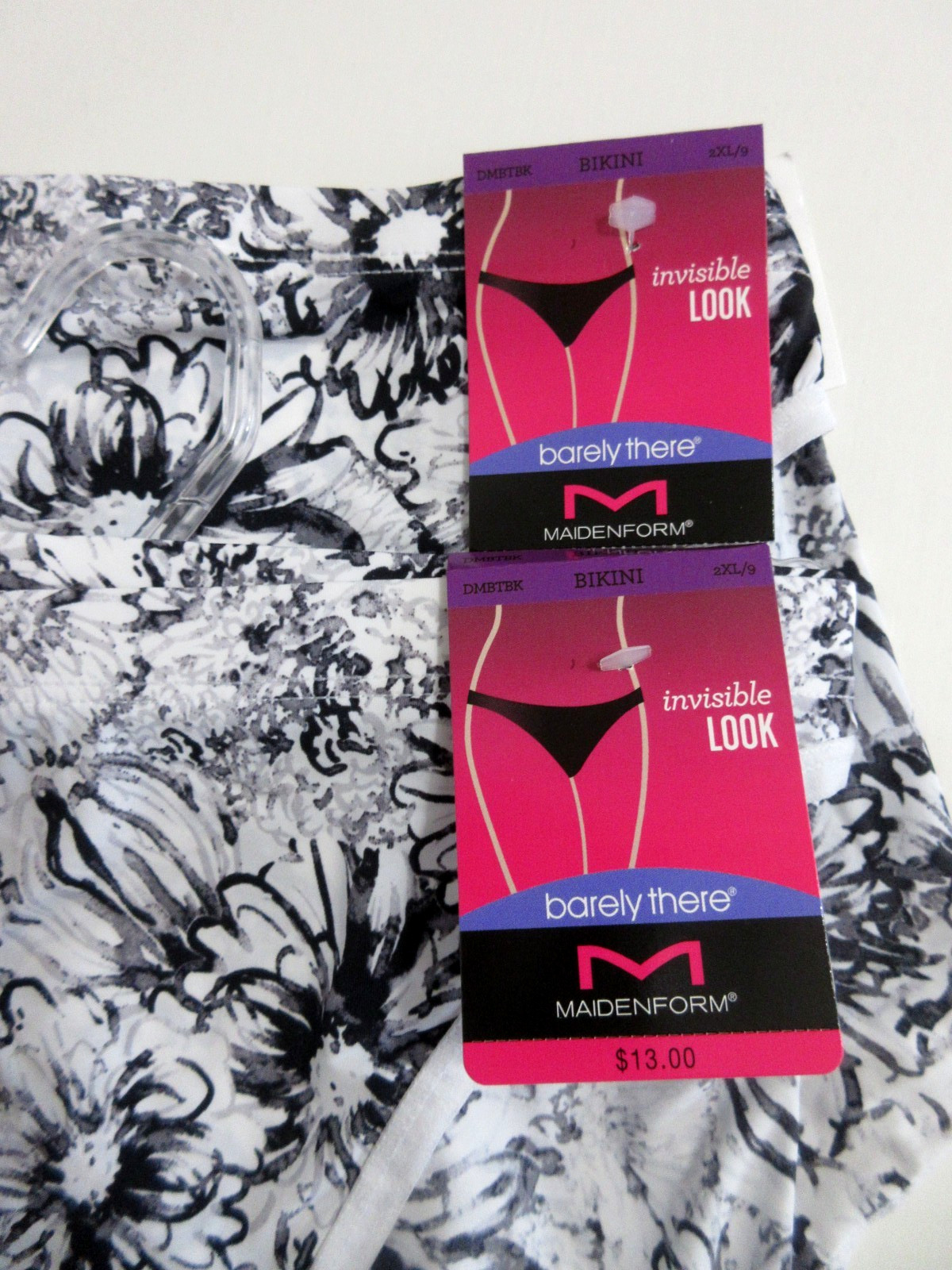 Maidenform 2-Pair BIKINI panties Barely There invisible Black White Nylon~ 2XL/9