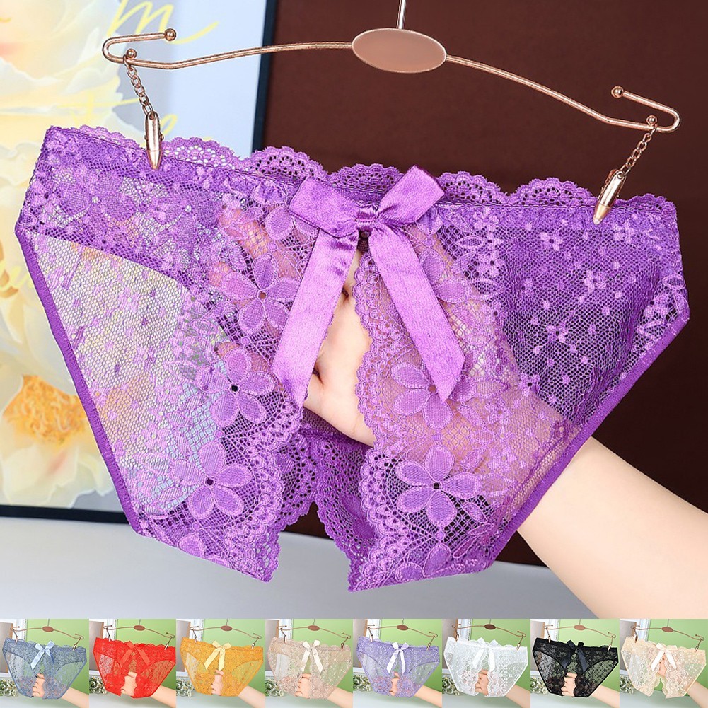 Womens Unique Bow Feature on Sexy Crotchless Panties in Various Colors