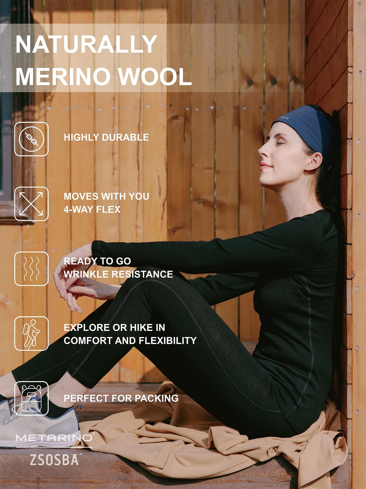 METARINOWomen’s 100% Merino Wool Base Layer Shirt Long Sleeve Thermal Underwe…