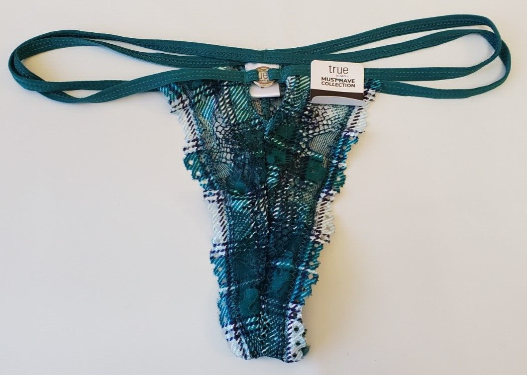 Rue 21 Women’s Lace Thong Panties LARGE O Ring Green Plaid Double Strap New