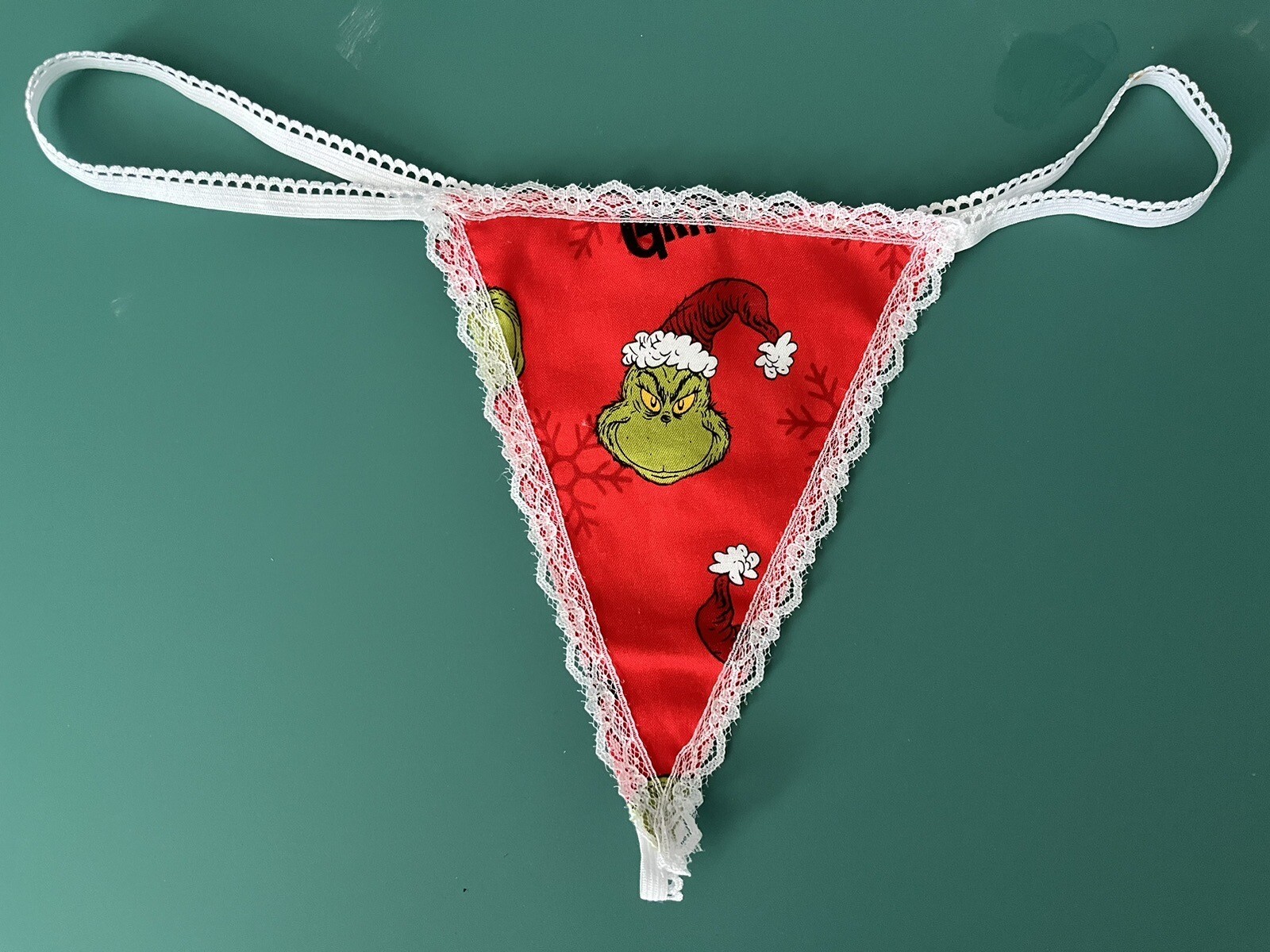 Womens Red GRINCH Santa Claus Who Stole Christmas String Thong Underwear