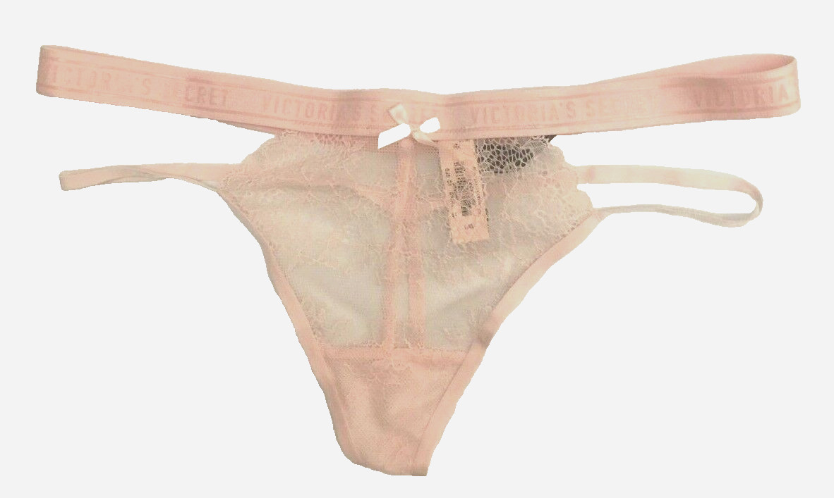 Victorias Secret Millennial Pink Lace V-String Thong XL Logo Sport Waistband NWT