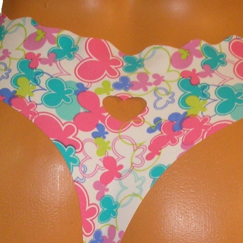 Panties Lingerie Butterfly Print Heart Cutout Thong Large Adult Gift