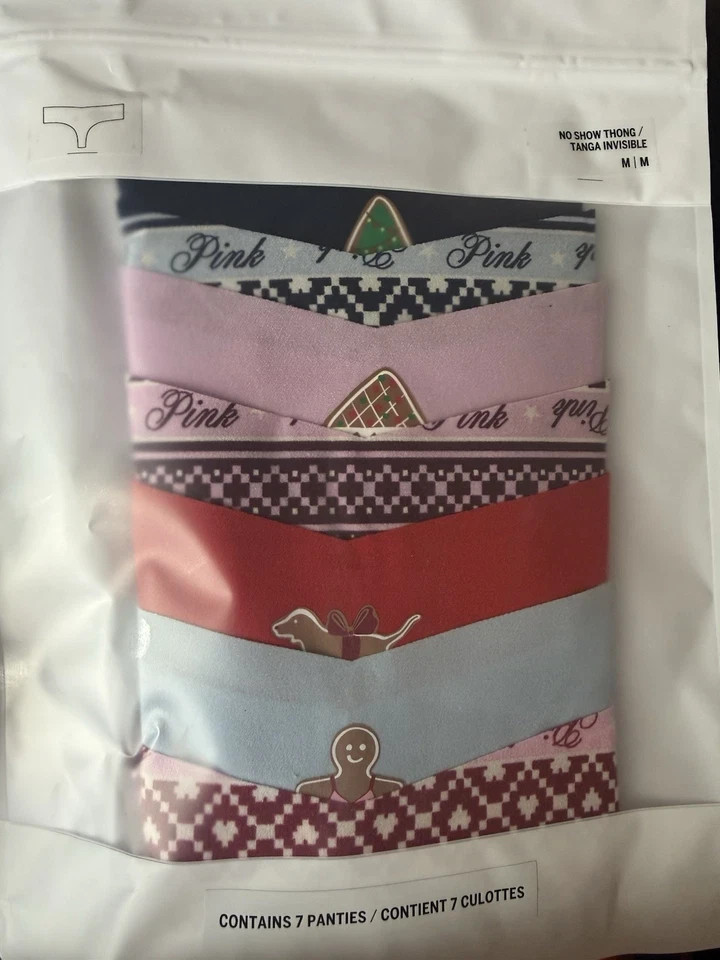 Victoria Secret PINK CHRISTMAS 7-PACK NO SHOW THONG PANTY Puppy XL L M S XS NWT