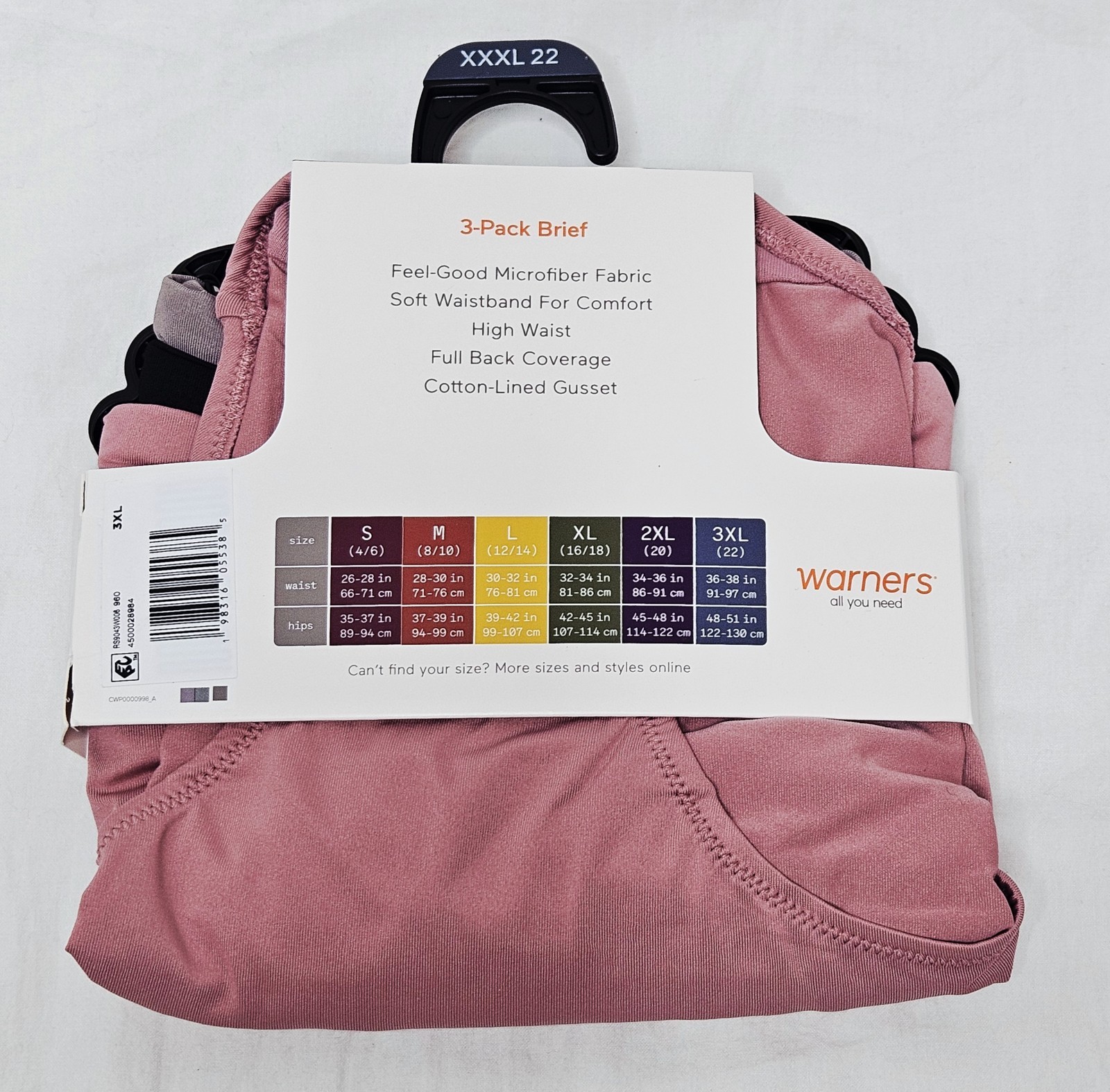 Warners Blissful Benefits Microfiber Brief 3 Pack Choose XL 2XL or 3XL