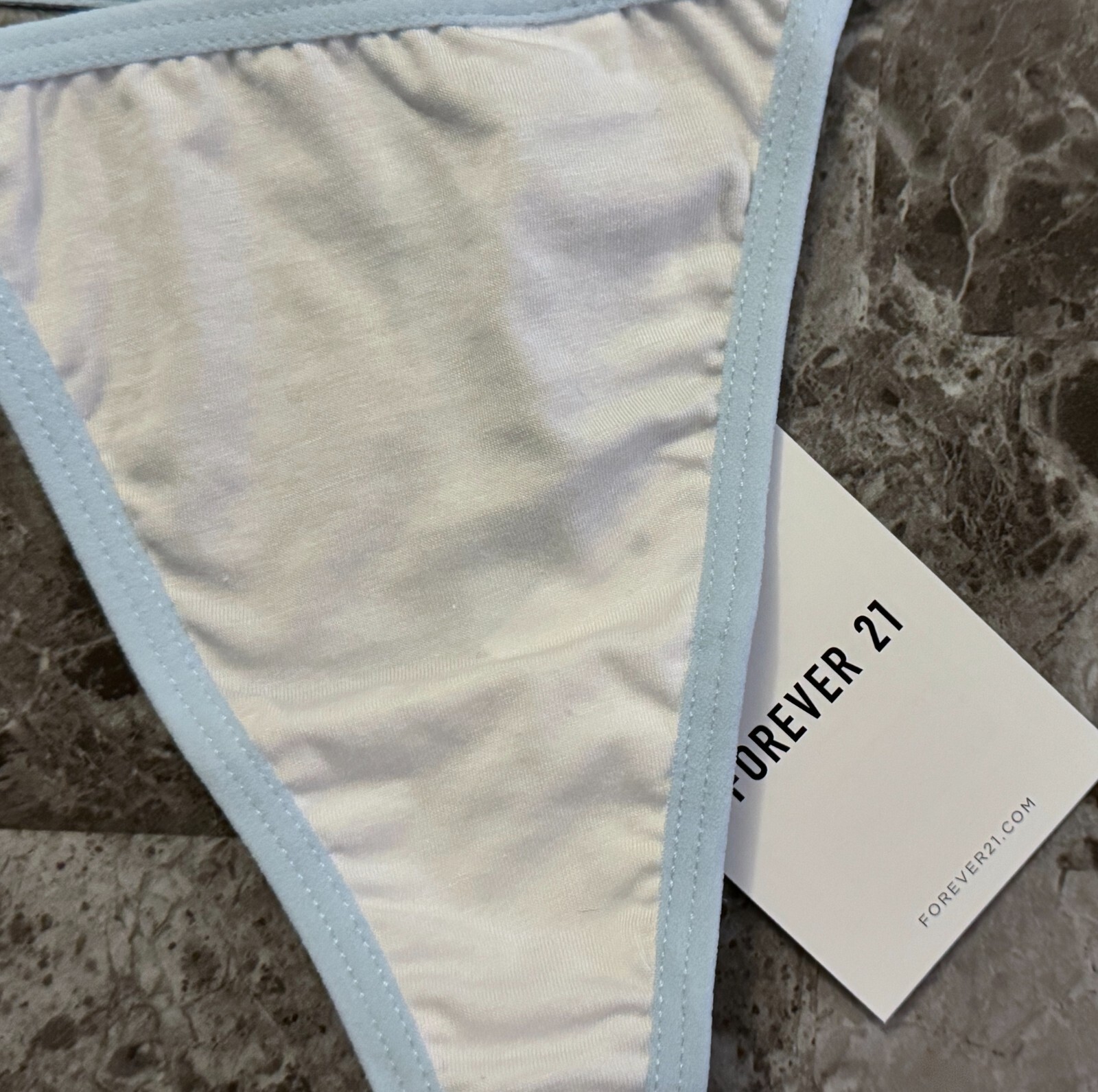NWT FOREVER 21 BLUE WHITE MODAL COTTON SPANDEX BLEND V STRING PANTIES