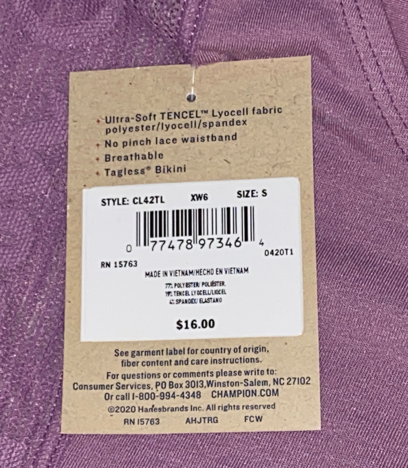 CHAMPION Wide Lace Logo Waistband Lavender Bikini Panty Womens S 5 L 7 CL42TL