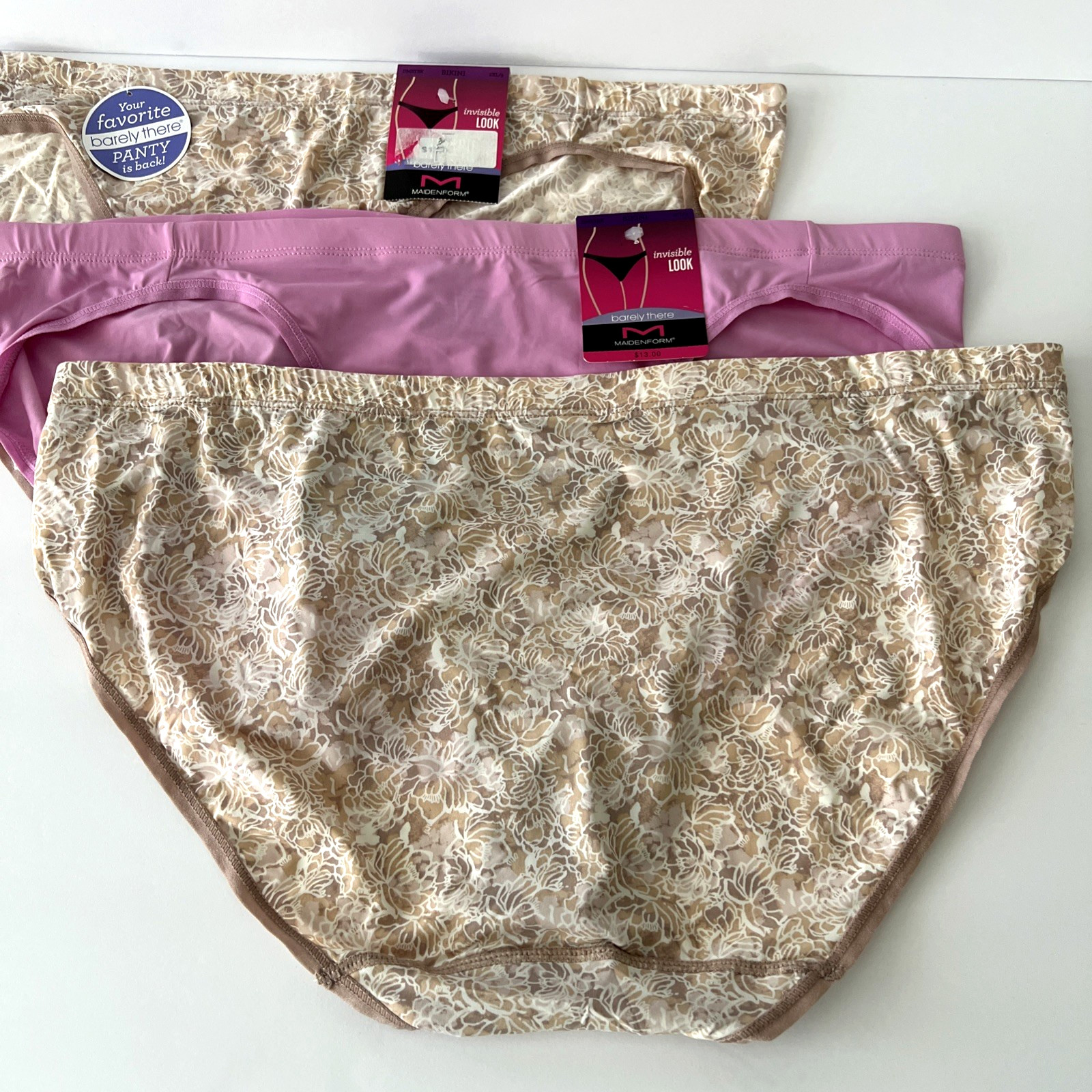 NEW Maidenform 3 Pair Barely There Invisible Look Bikini Panties 2XL/9 NWT