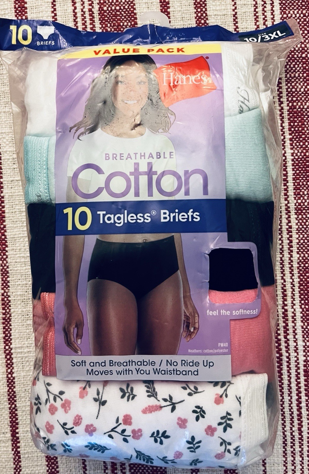 Hanes Women’s Breathable Cotton Brief 10 Pack Tag-less Underwear Size 10 3XL