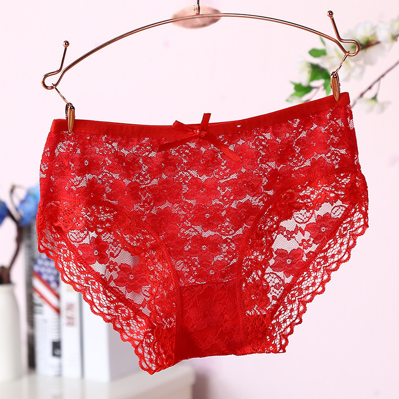 2pcs Sexy Girlie Underwear Lace Hollow Briefs Women Lace Transparent Knickers