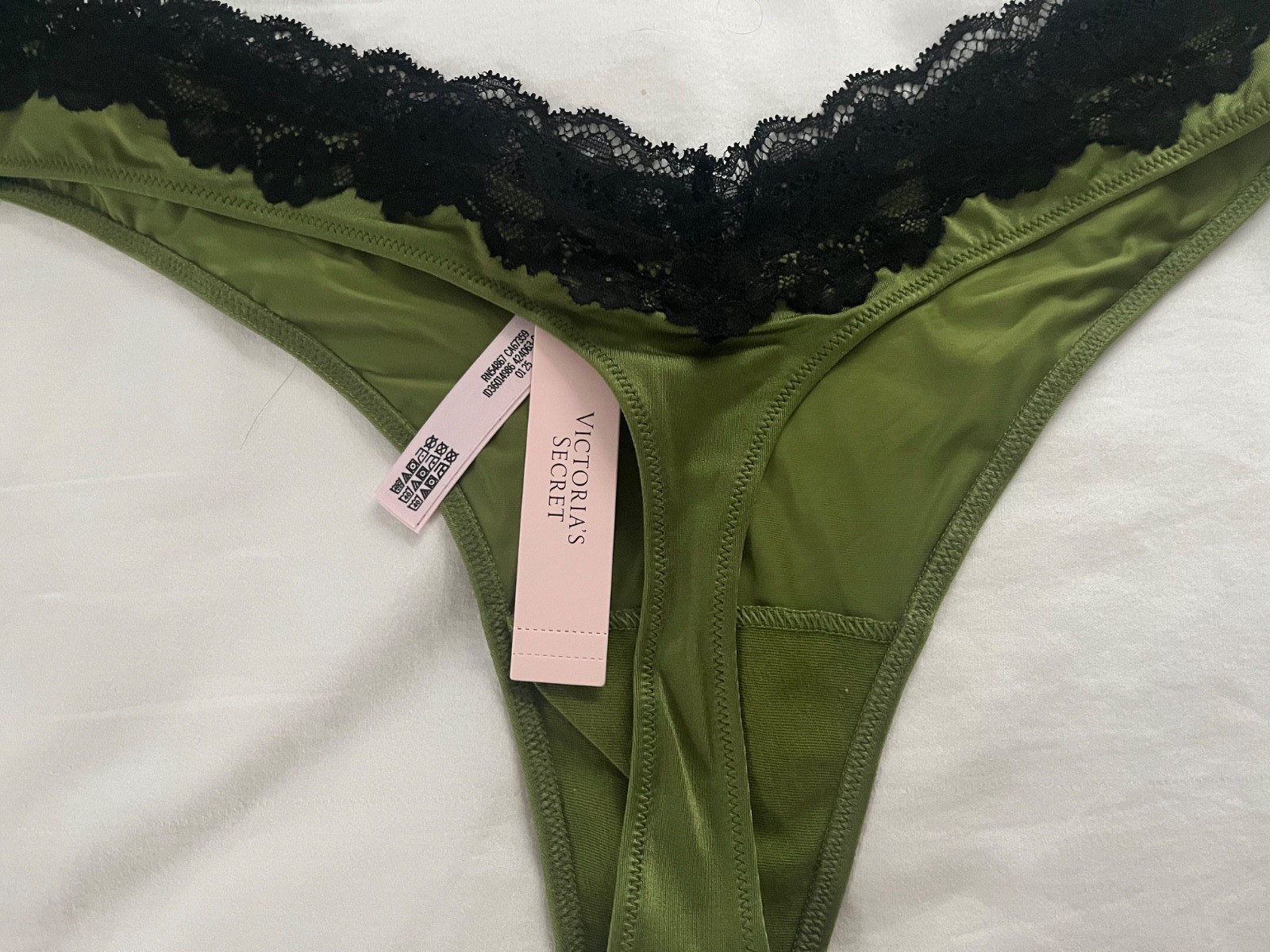 Victoria’s Secret L Very Sexy Green High Leg Thong Black Lace Trim