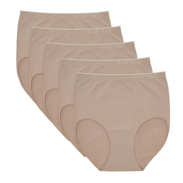 Ellen Tracy Women’s 5-Pack Seamless Brief Size XL Sunbeige
